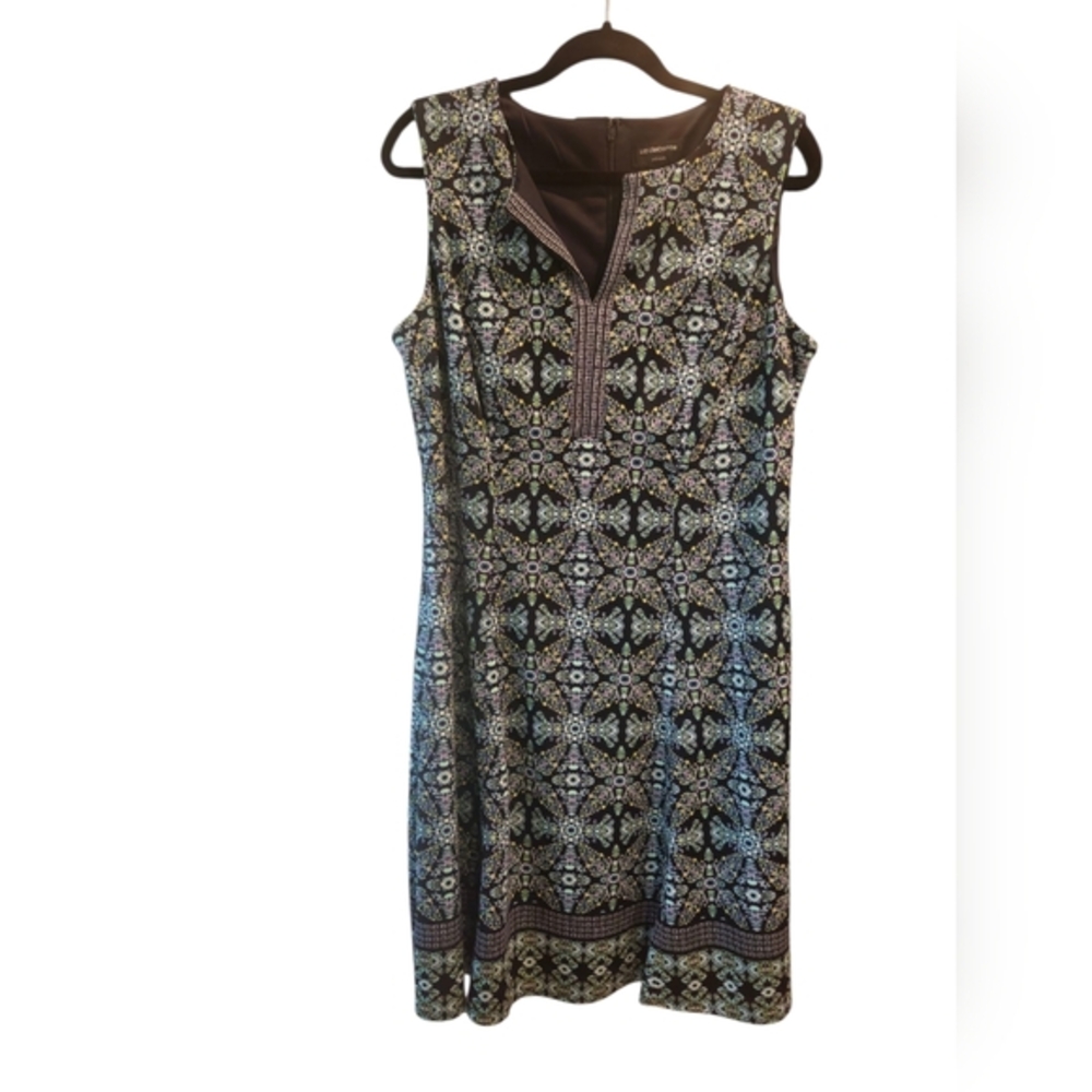 Liz Claiborne Blue and Yellow Sleeveless Sheath Dress Size 14 Exellent Condition